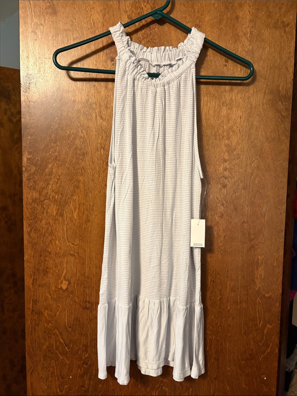 Sleeveless Ruffle Halter Top in Light Blue Stripe